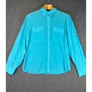 LAUREN RALPH LAUREN Feather Light Silk Cotton Button Down Shirt Women XL Blouse